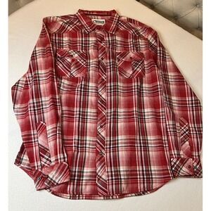 Mountain Khakis Pearl Snap Shirt Size Large Red Plaid Long Sleeve Pockets Cowboy